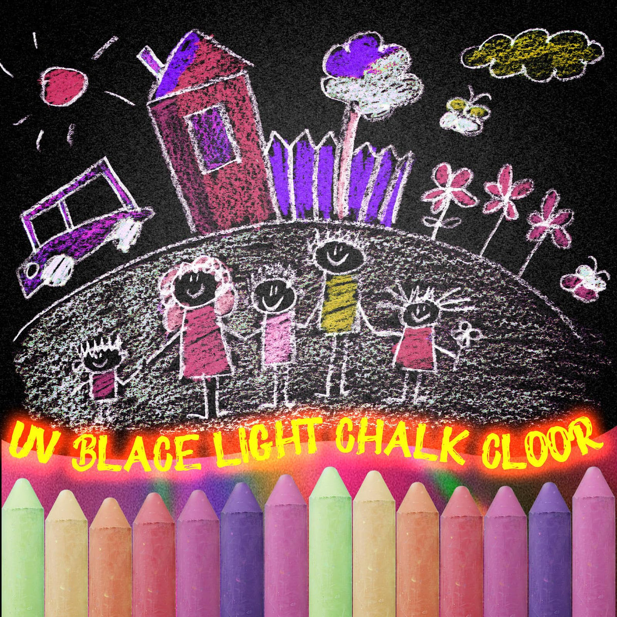 12 Pcs 6 Color Glow in the Black Lights Chalk UV Neon Sidewalk Chalk and 2 Pcs UV Flashlight Outdoor Dustless Black Light Party Supplies for Birthday Gift Painting Drawing on Chalkboard Playground Weewooday