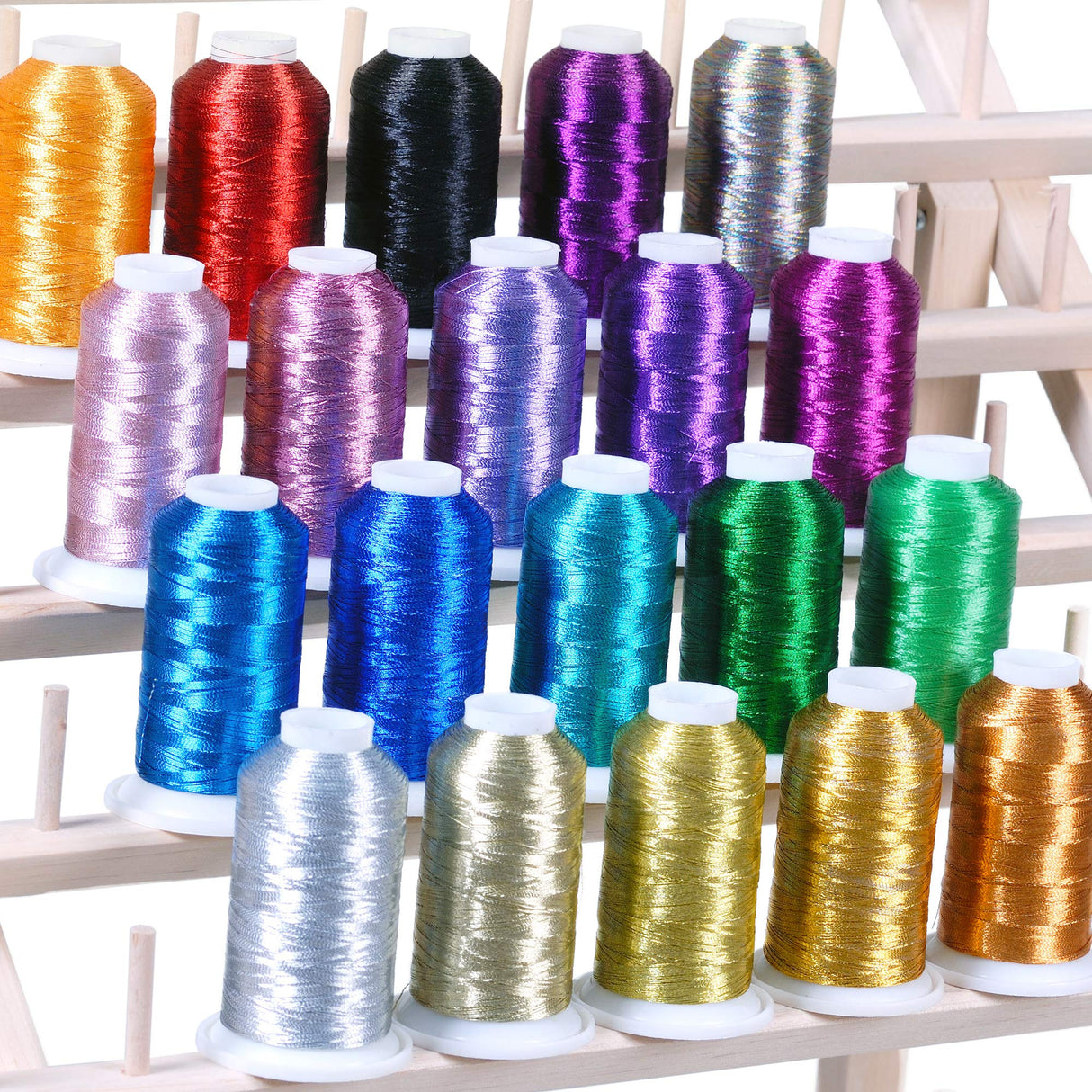 Large 1100yds Machine Metallic Embroidery Thread Set 20 Cones/spools Assorted Colors Polyester Sewing Thread Kit Compatible with Brother Babylock Janome Singer Pfaff Husqvarna Bernina Machines ThreadNanny
