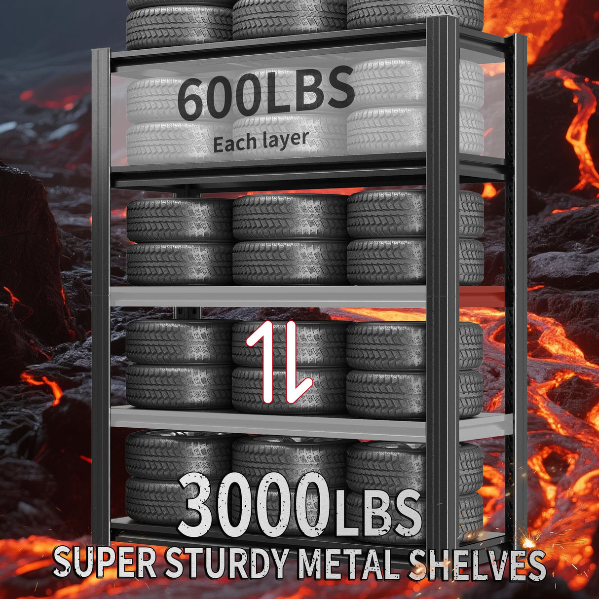 EKJ 78" H Garage Shelving 3000LBS Heavy Duty Storage Racks, Adjustable 5 Tier Metal Shelves Unit, Industrial Utility Shelves for Workshop, Basement, Home Office 78" H*47.2W*18D EKJ