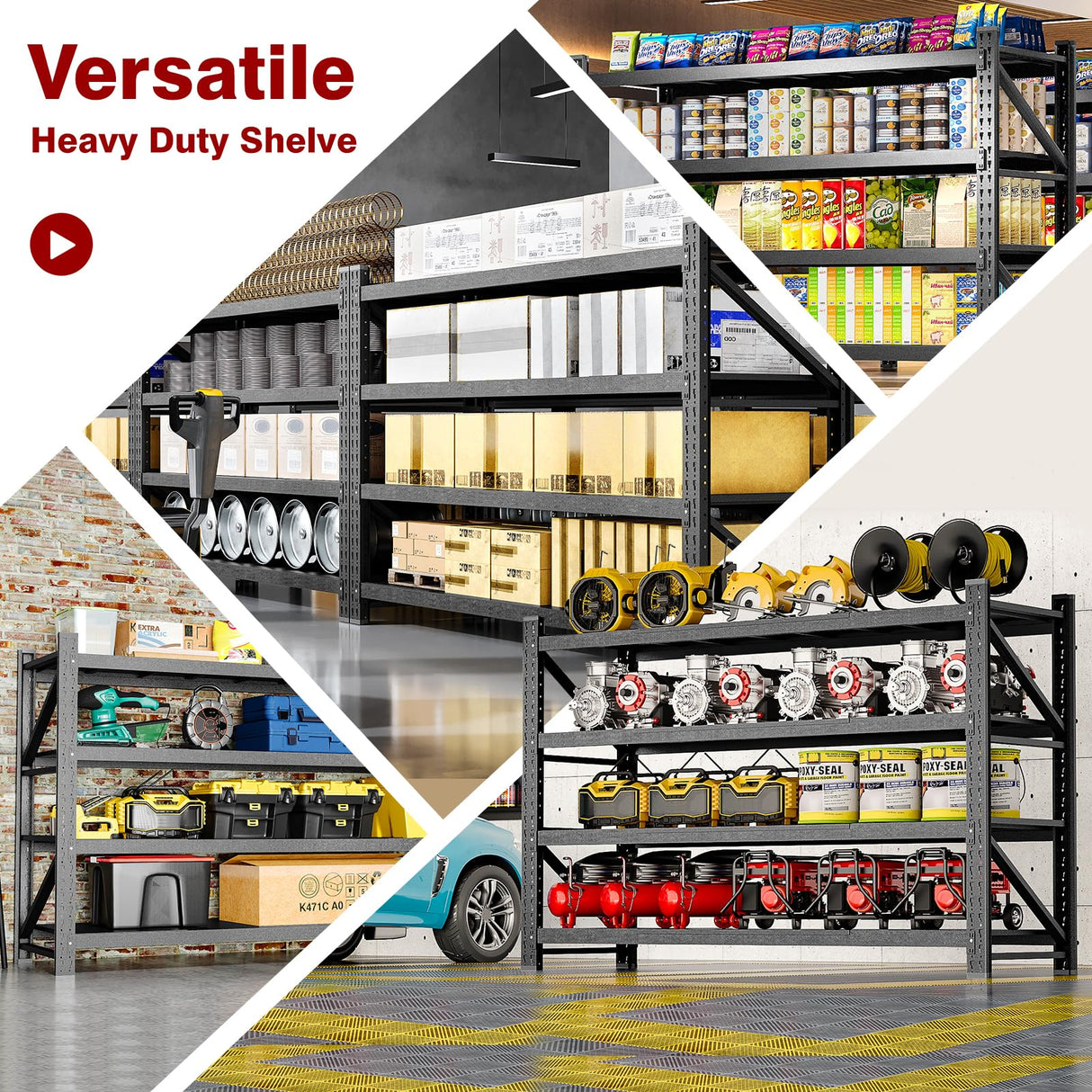 Fesbos 9000LBS Metal Steel Storage Shelves - 75" W Black 4 Tier Heavy Duty Rack Commercial Industrial Shelving with Adjustable Shelf for Basement Garage Warehouse - 75" W x 24" D x 70" H Fesbos