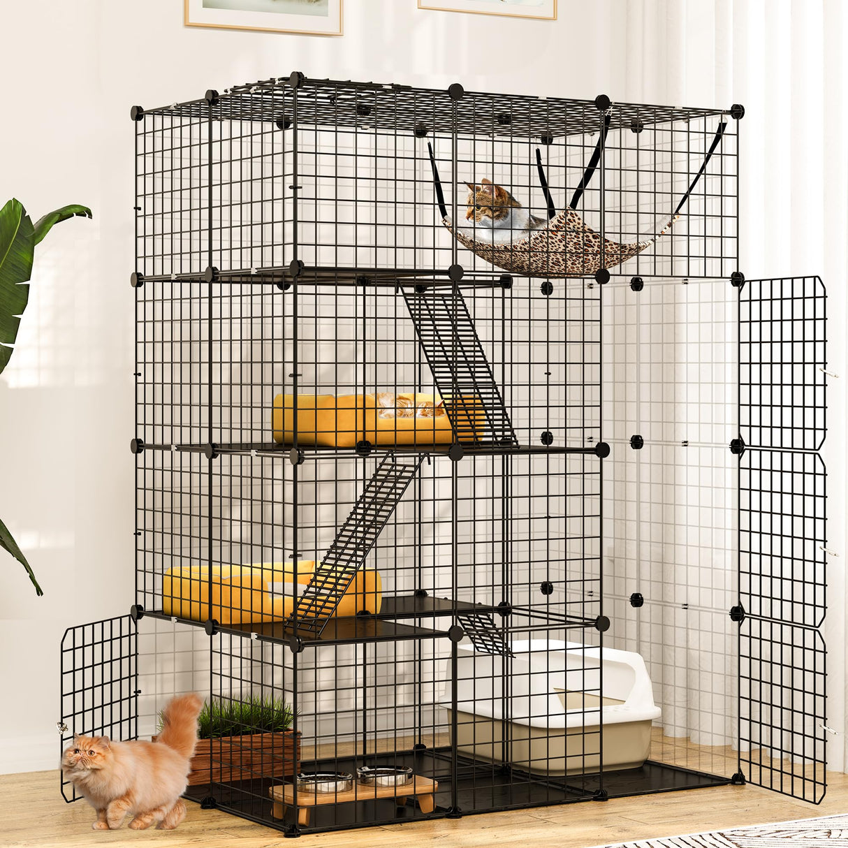 YITAHOME 4-Tier Indoor Cat Enclosure with Hammock - Large Metal Wire Playpen Kennel for 1-3 Cats YITAHOME