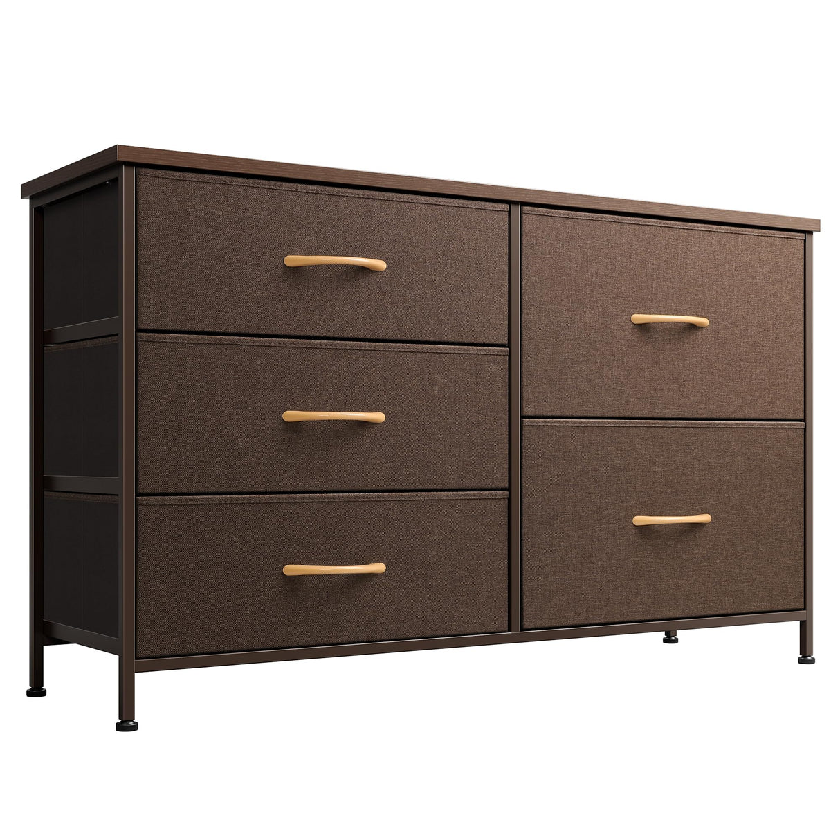 Nicehill Dresser for Bedroom with 5 Drawers, Storage Drawer Organizer, Wide Chest of Drawers for Closet, Clothes, Kids, Baby, TV Stand with Storage Drawers, Wood Board, Fabric Drawers(Brown) Nicehill