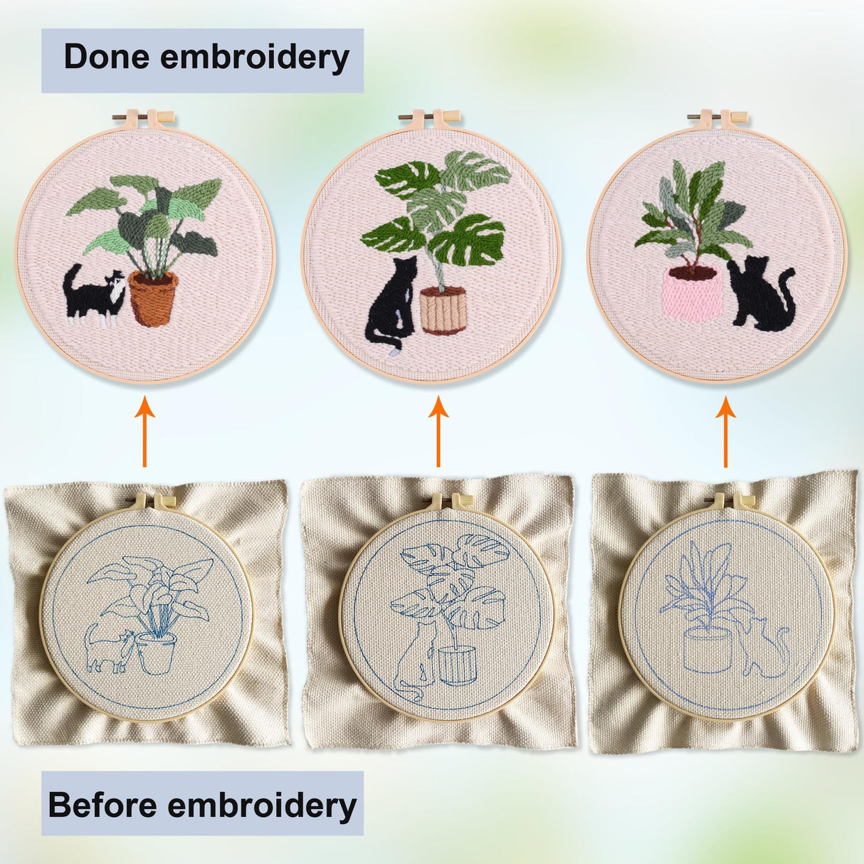 Myfelicity Punch Needle Kit for Adults, Beginners, Kids, Cat and Greenery Patterns, Includes Punching Needle Supplies Myfelicity