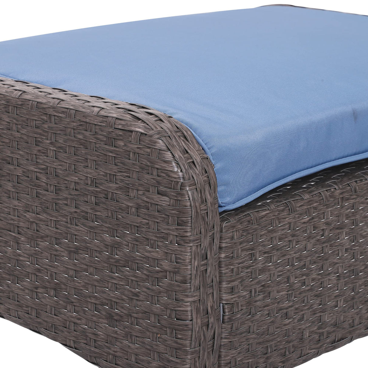 Outsunny 5 Pieces Rattan Wicker Lounge Chair Outdoor Patio Conversation Set with 2 Cushioned Chairs, 2 Ottomans and Tempered Glass Top Coffee Table, Blue Outsunny