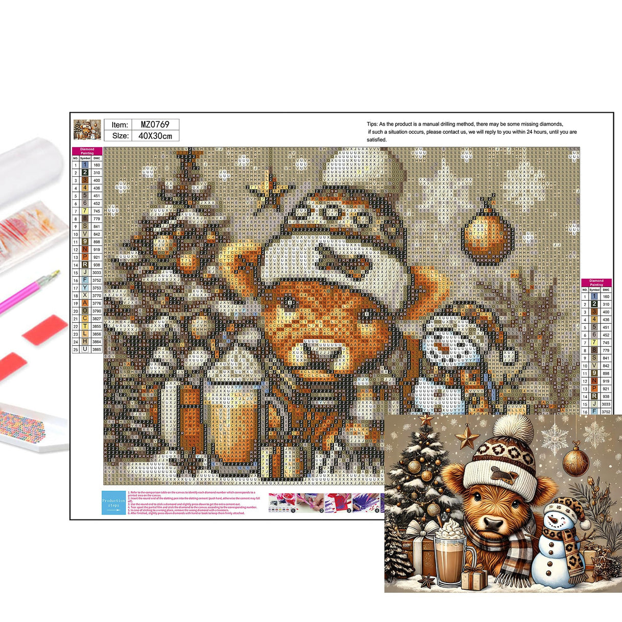 Christmas Diamond Art Kits for Adults - Highland Cow Diamond Painting Kits for Adults, 5D Round Full Drill DIY Winter Gem Art Paint by Diamonds 16x12 inch Axquilon