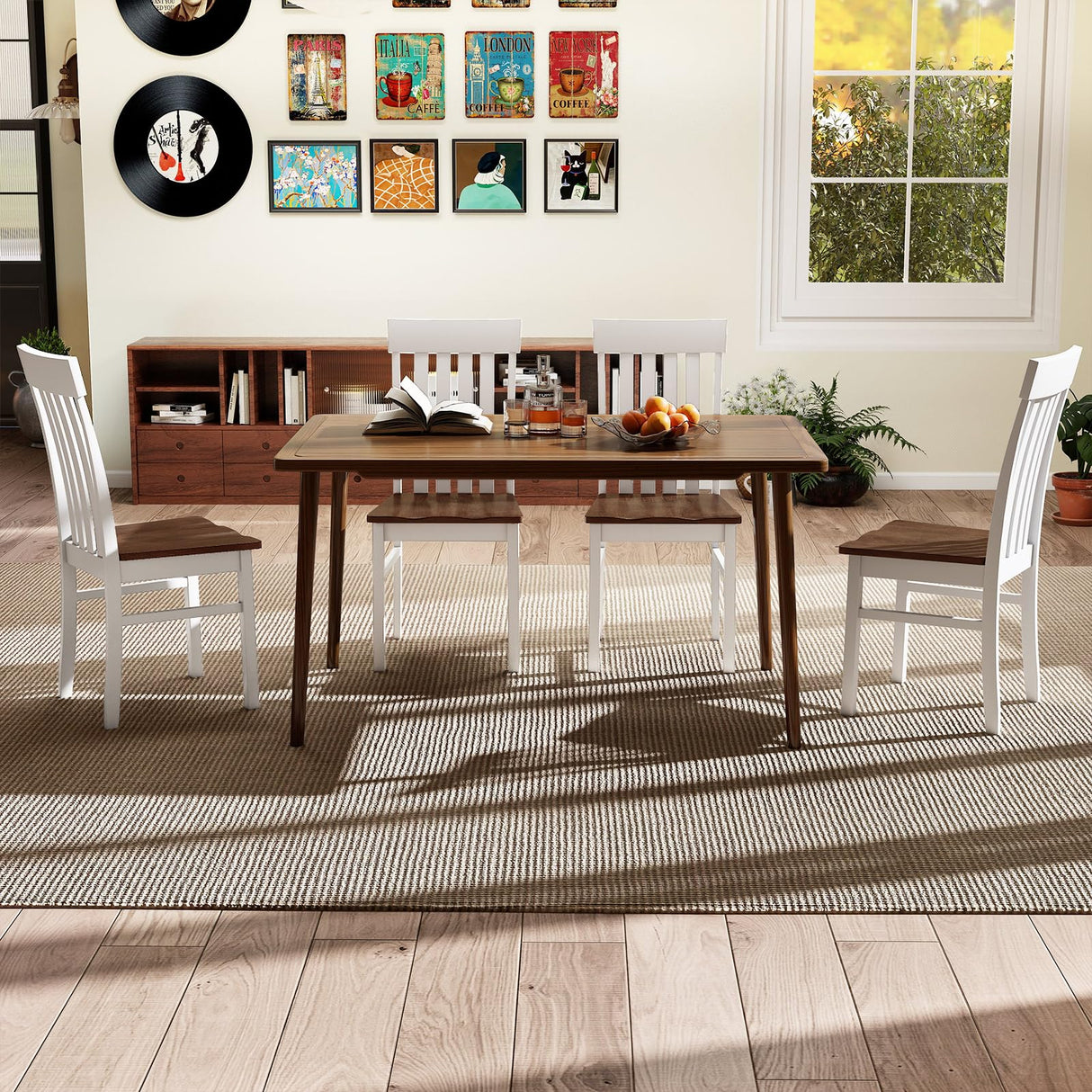 Giantex Wooden Dining Chairs Set of 2, Farmhouse Kitchen Chair with Hollowed Backrests & Rubber Wood Seats, Rustic Wood Side Chairs for Home Living Room Restaurant Giantex