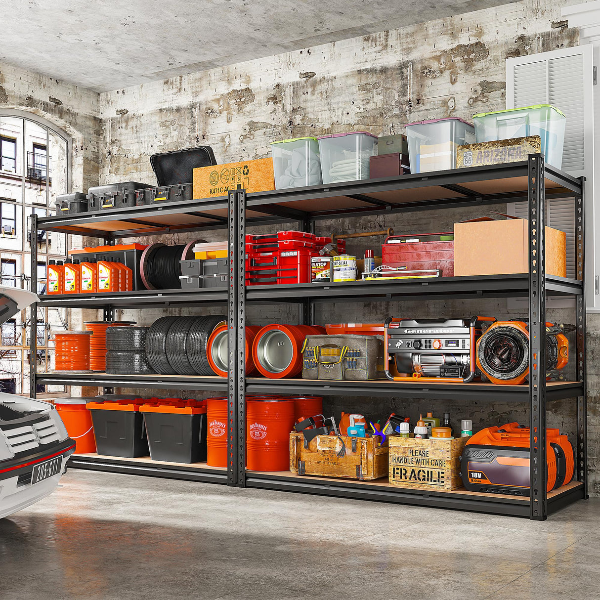 REIBII 48.2''W Garage Shelving Heavy Duty Shelving 2500LBS Storage Shelves Adjustable Garage Storage Shelf 4 Tier Metal Shelves for Storage Rack Industrial Metal Shelving Unit, 48.2"W X 24.2"D X 60"H REIBII