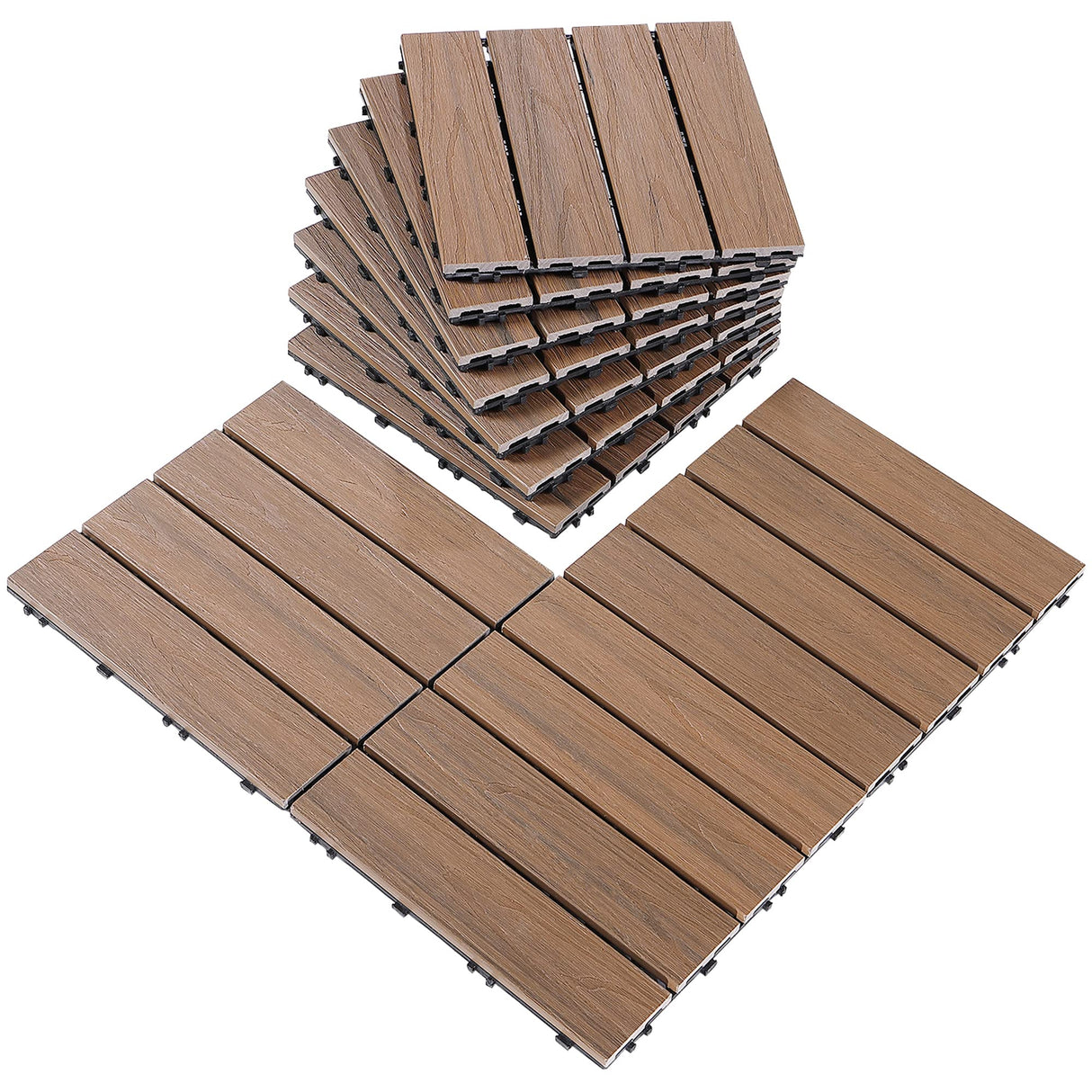 PURE ERA Wood Composite Interlocking Floor Deck Tiles Indoor Outdoor Use 12"x12" (10Pcs, 10 sq. Ft, Light Brown Maple Wood Pattern) - Great Upgrade to Patio Backyard Pathway PURE ERA