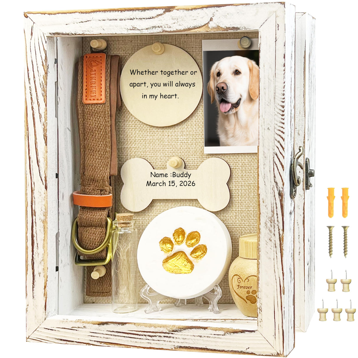 Houstimi 8x10 Pet Memorial Shadow Box Frame Paw Print Kit Solid Wood Pet Frame White Dog Memorial Gifts for Loss of Dog Houstimi