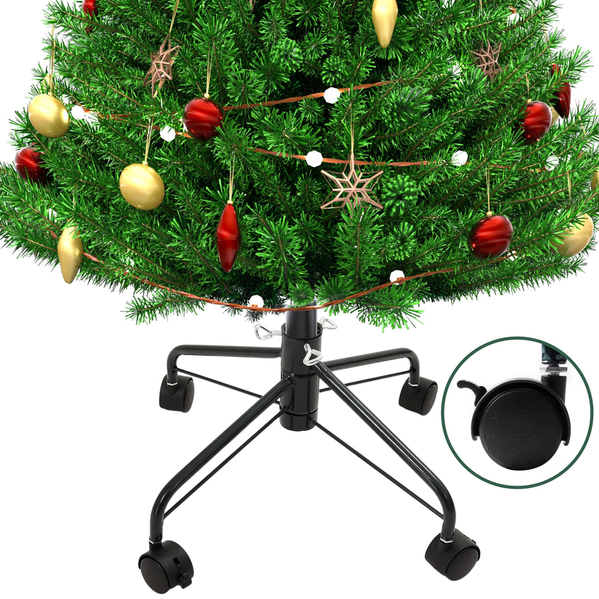 Christmas Tree Stands for Artificial Trees, Artificial Christmas Tree Stand with Wheels,Rolling Christmas Tree Base for 3 Ft to 6 Ft Artificial Christmas Trees, fits 0.5-1.25 Inch Tree Pole, Green BakCover