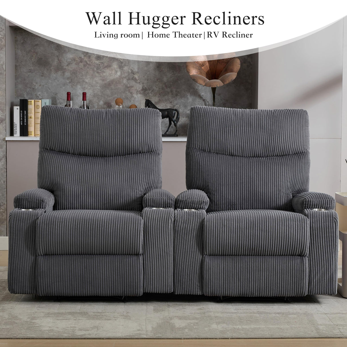 Manual Recliner Chair with Pull Ring, 3 Position 140° Reclining Sofa for Living Room, Nursery, RV, and Office,Oversized Recliner Chairs for Adults(Grey Corduroy Fabric) AIWOEN