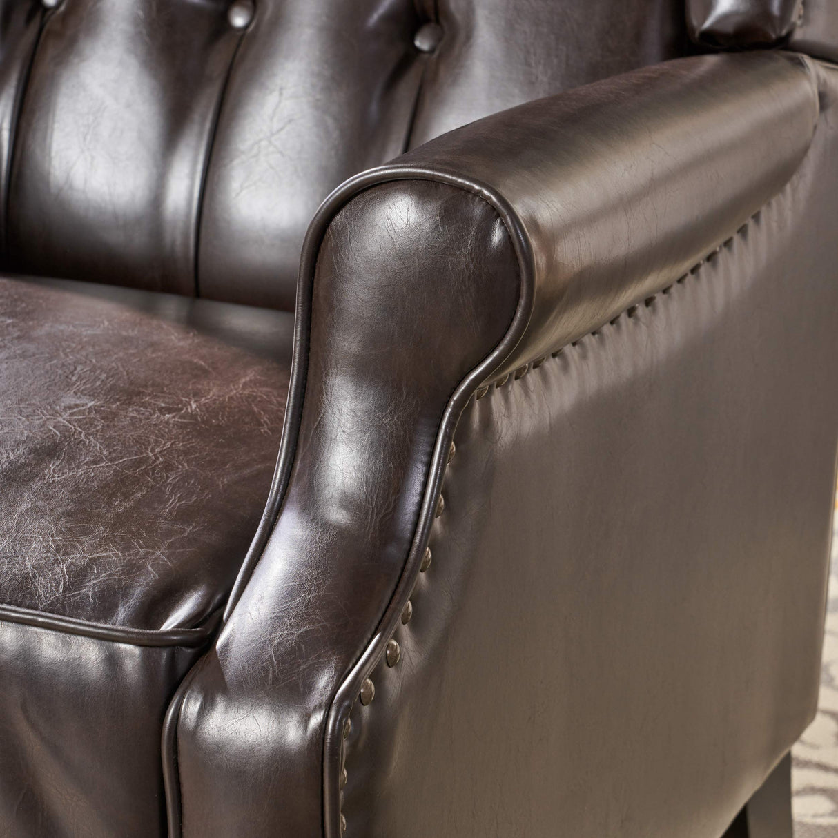 Christopher Knight Home GDFStudio Elizabeth Tufted Bonded Leather Recliner, Vintage Reclining Reading Armchair, 28.5D x 34.5W x 41H in, Brown GDFStudio