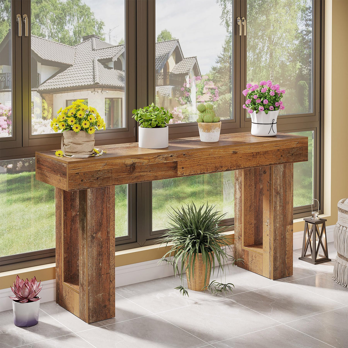 Tribesigns 63-Inch Long Console Table, Wooden Rectangular Sofa Table Behind The Couch, Farmhouse Entryway Table for Entrance, Hallway, Living Room (Mix Brown) Tribesigns