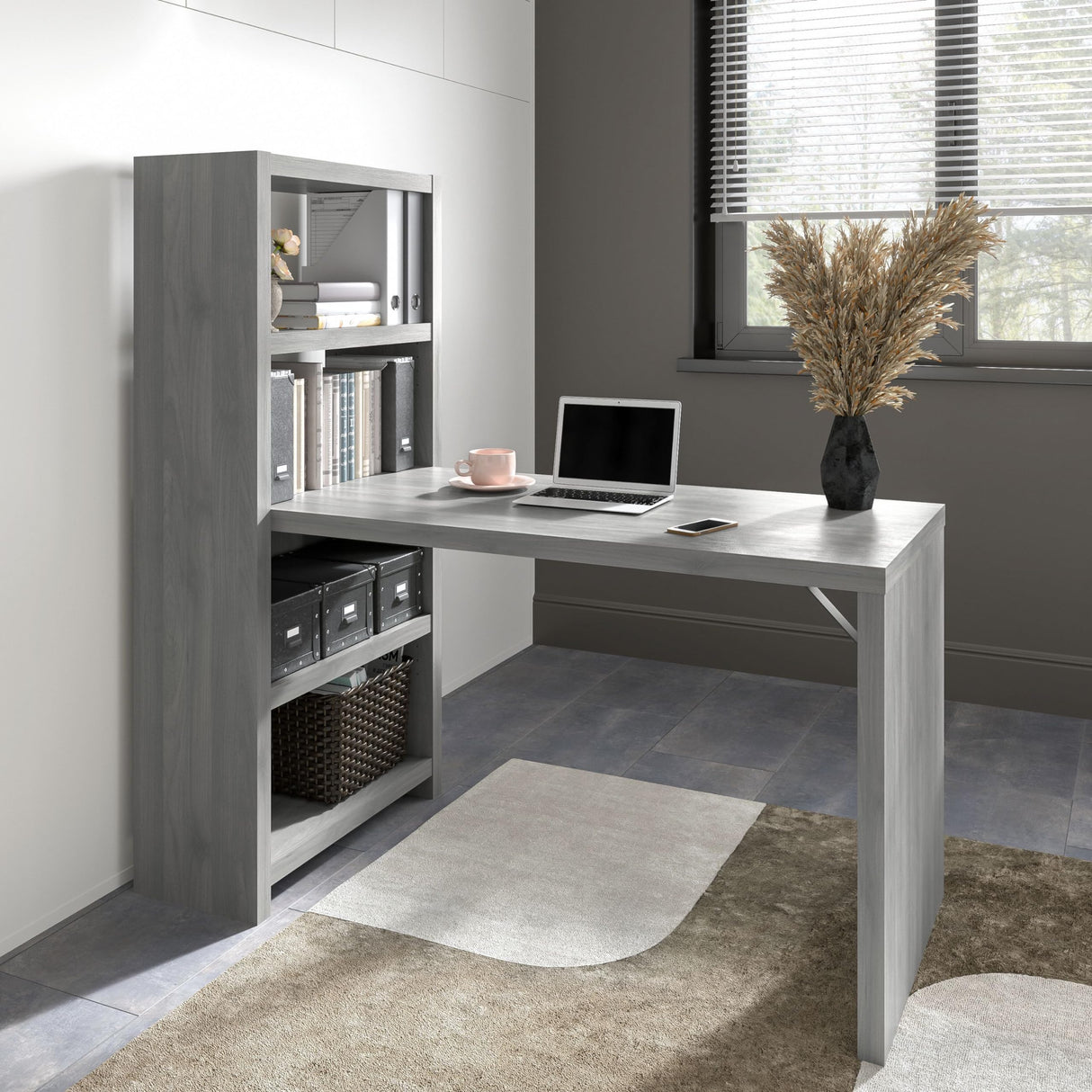 Bush Business Furniture Office by Kathy Ireland Echo 56W Bookcase Desk in Modern Gray Bush Business Furniture