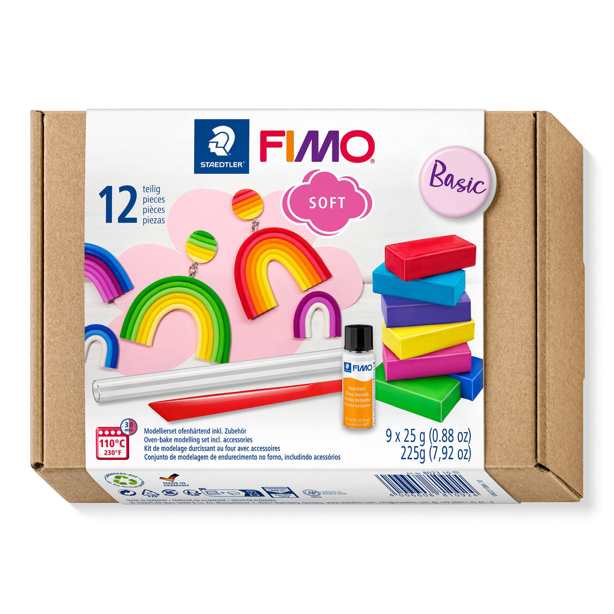 Staedtler 8023 10 FIMO Soft Oven-Hardening Polymer Modelling Clay - Starter Kit, Assorted Colours (Pack of 9 x 25g Half Blocks & Accessories) STAEDTLER