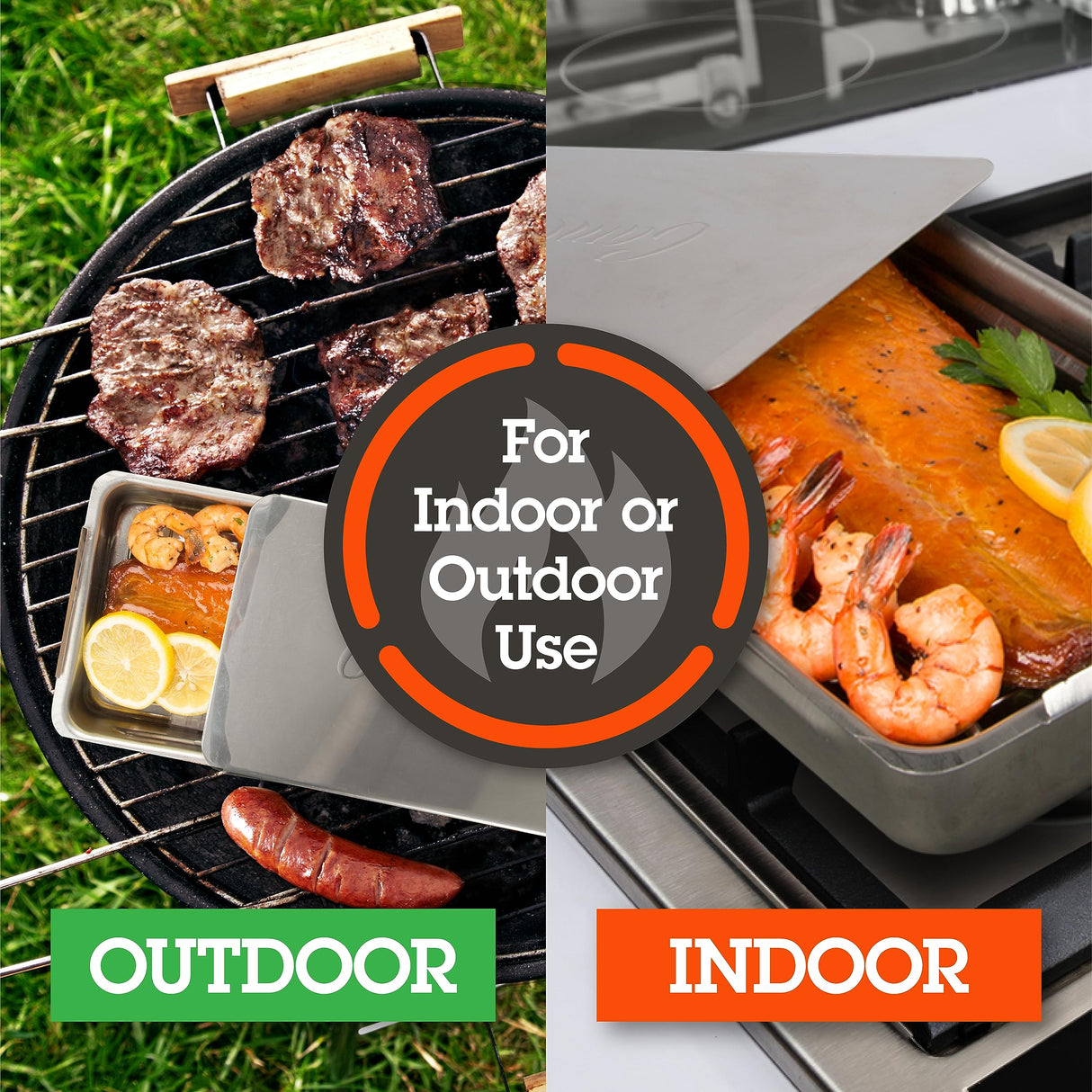 Camerons Indoor Outdoor Stovetop Smoker - Stainless Steel Barbecue Smoker Box w/Oak Wood Chips & Recipes - Works On Any Heat Source, Stovetop or BBQ Grill for Smoking Meats - Grilling Gift for Men Camerons