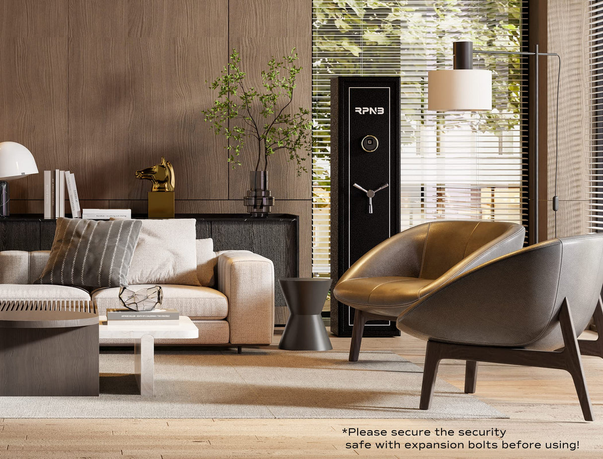 RPNB Large Biometric Rifle Safe,5-Gun Electronic Gun Security Cabinet,Quick Access Fingerprint Long Metal Rifle Gun Security Cabinet with 3 Spoke Safe Handle,Door Organizer,Separate Pistol/Ammo Area RPNB