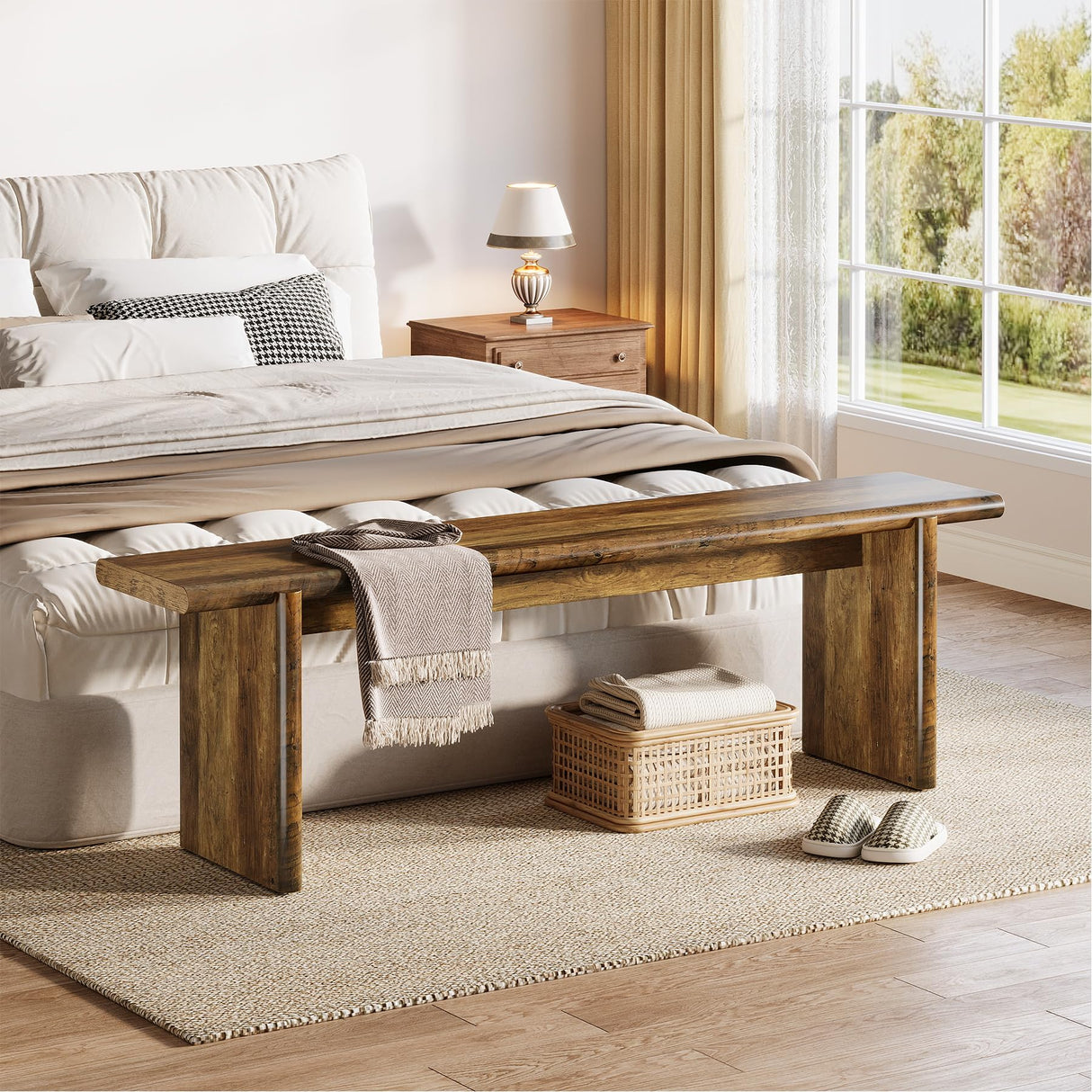 Tribesigns 59-Inch Entryway Bench, Farmhouse Shoe Bench Seat for Hallway, Foyer, Mudroom Tribesigns