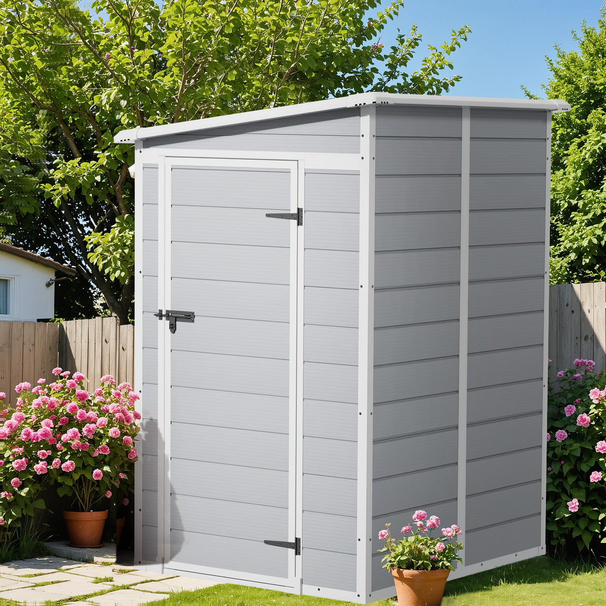 Flamaker 5 x 4 FT Outdoor Storage Shed, Garden Resin Shed with Floor, Plastic Tool Shed with Lockable Door for Backyard Patio Lawn Pool Flamaker