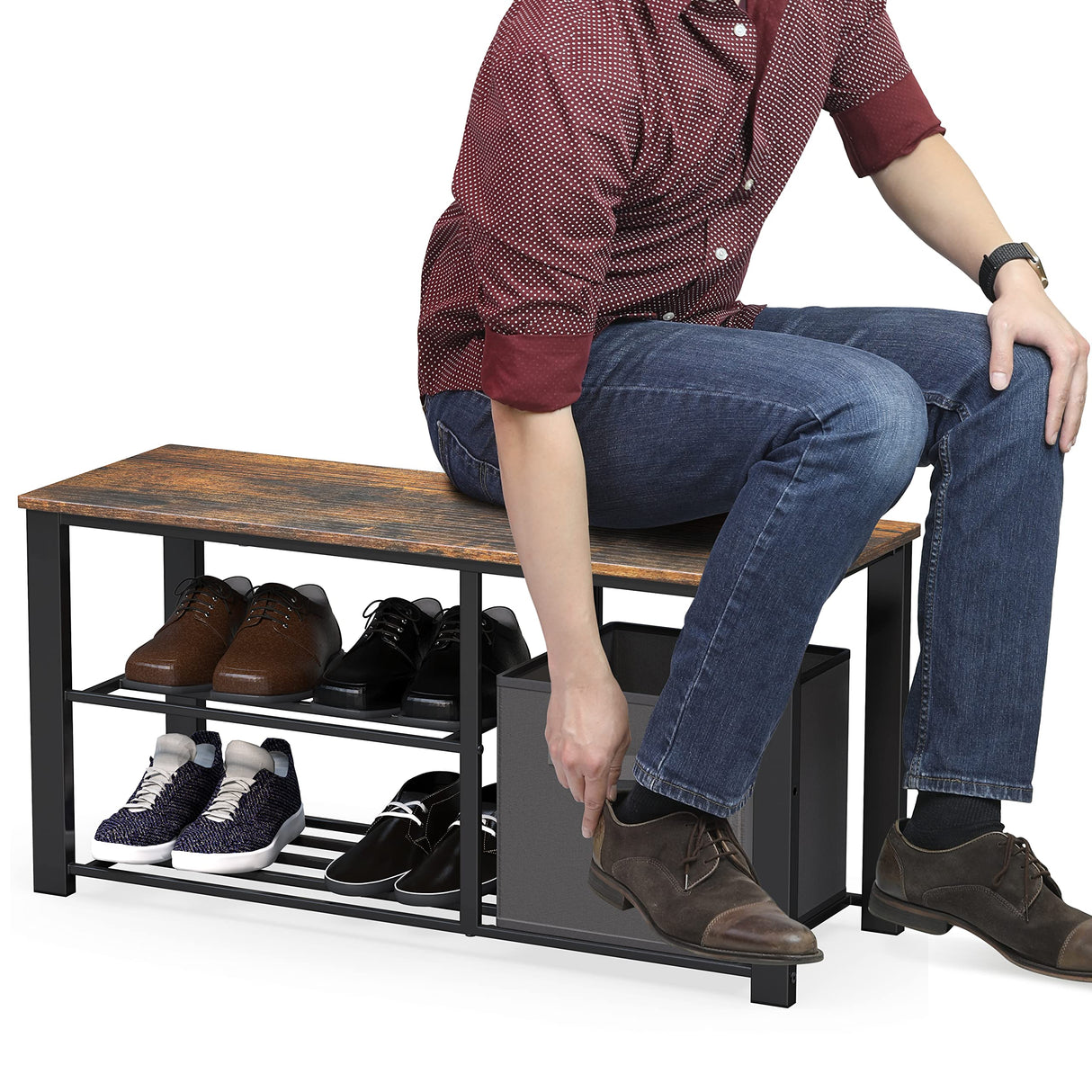 Simple Houseware 2 Tier Wood Top Shoes Bench, Rustic Brown Simple Houseware