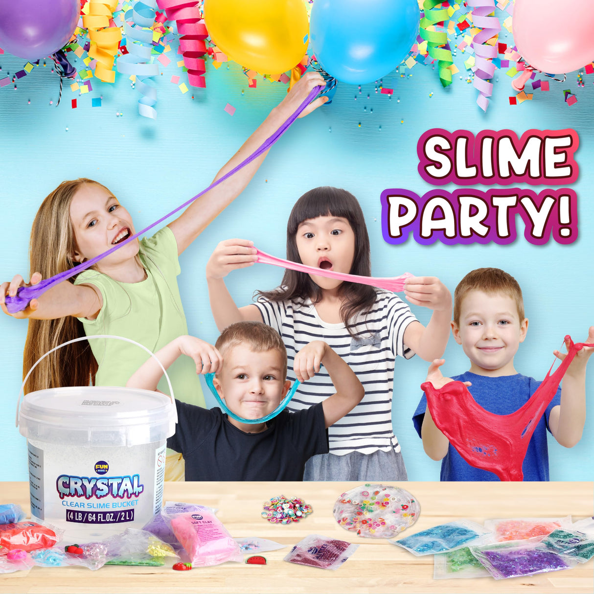 4 LB Huge Glassy Clear Slime Bucket Toy for Kids, FunKidz 64 FL OZ Premade Big Crystal Slime Pack Gift with 29 Sets Add-ins Jumbo Slime Kit for Girls Boys Party Present FUN KIDZ