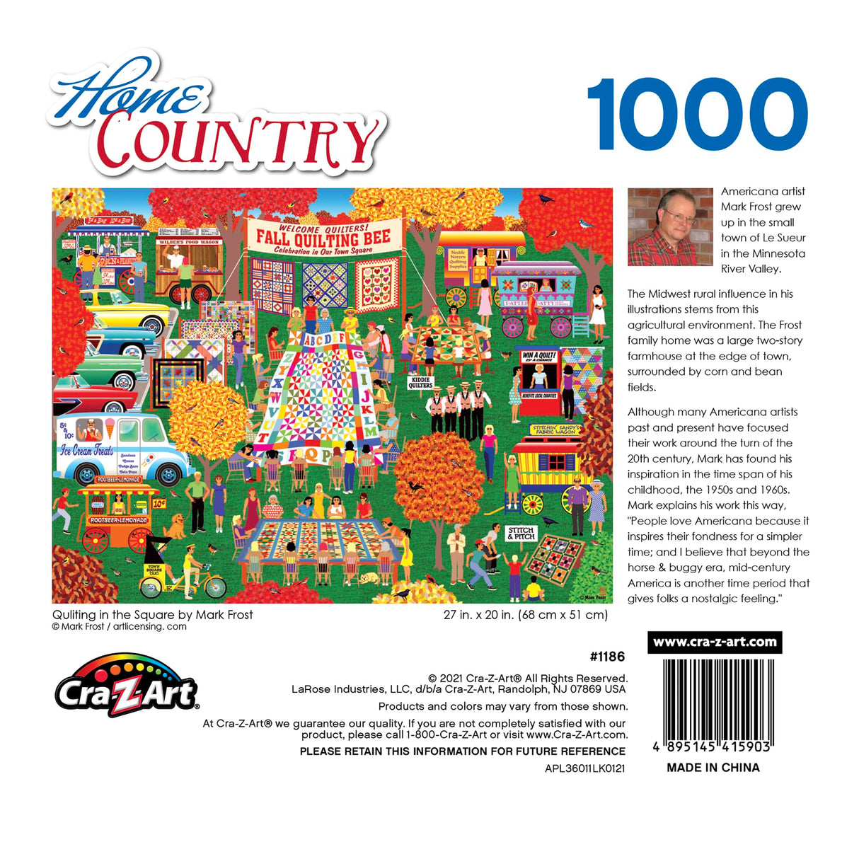 RoseArt Home Country - Quilting in The Square - 1000 Piece Jigsaw Puzzle RoseArt