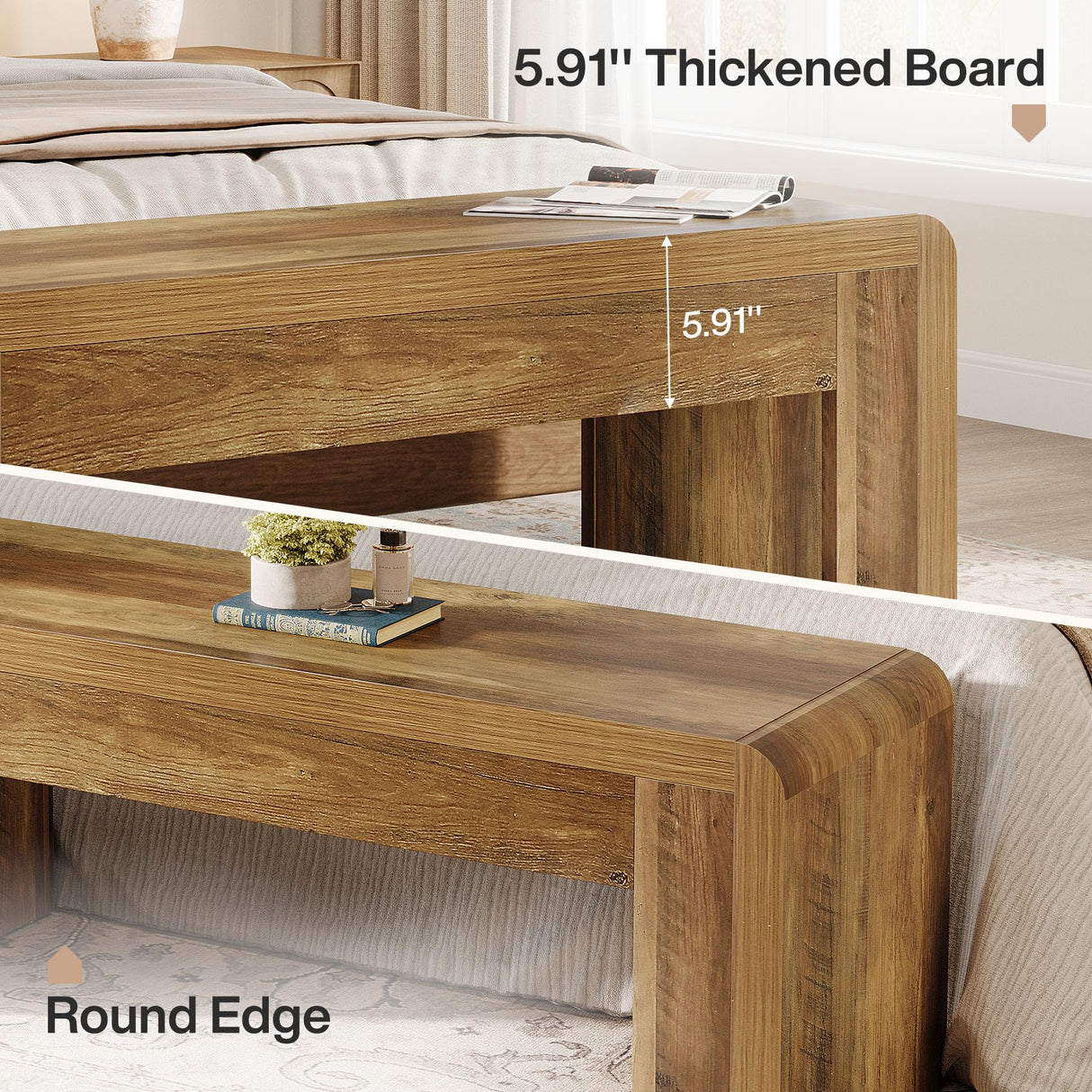 Tribesigns Entry Bench, 48" Thickened Rustic Farmhouse Bench for Bedroom End of Bed with 5.9" Solid Legs, Small Indoor Wooden Bench for Entryway, Dining Table, End of Bed, Rustic Brown Tribesigns