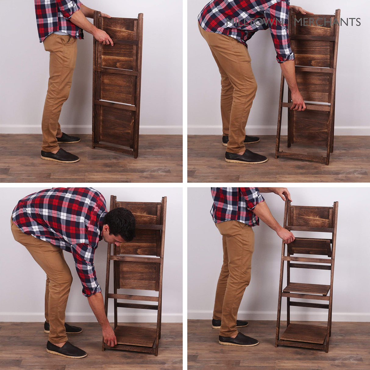 Milltown Merchants Ladder Shelf - Wooden Ladder Bookshelf - Leaning Bookshelf - Rustic Bookcase - Folding Bookcase (Dark Brown Ladder Shelf) Milltown Merchants