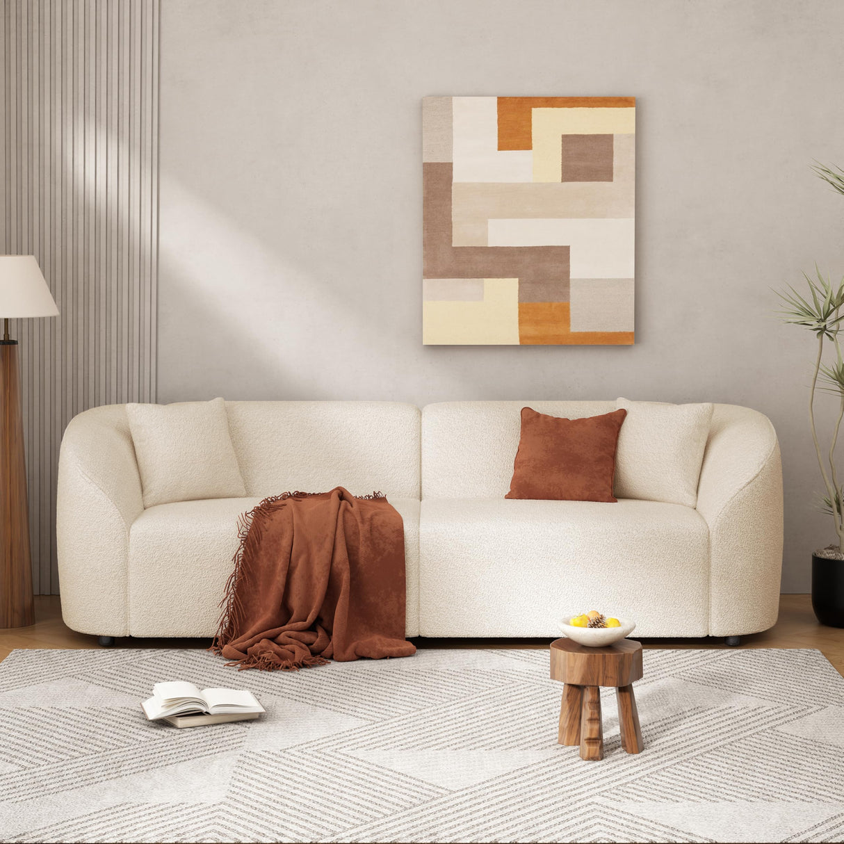 Christopher Knight Home Sabbo 87.50" Boucle Upholstered Couch, Oversized 2 Seater Sofa, Curved Soft Seating Lounge Sofa Chair, Cozy Loveseat with Armrest, Reading Sofa for Living Room Home Rest, Beige Christopher Knight Home