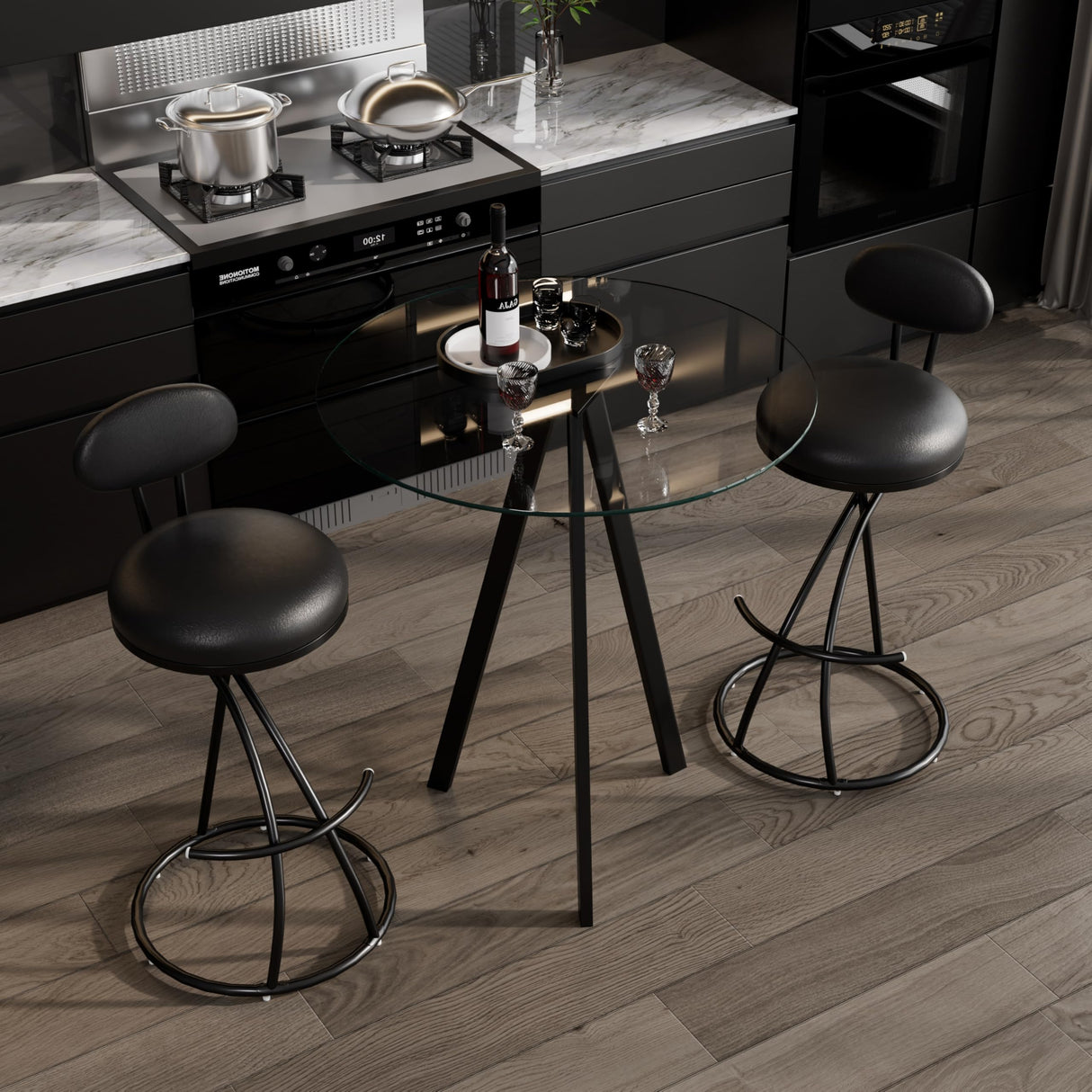 SIZOTA Round Bar Table, 37.4" High Pub Table, 31" Small Cocktail Table with Metal Base & Glass Top, for Small Spaces, Bistro Pub, Cafe(Black) SIZOTA