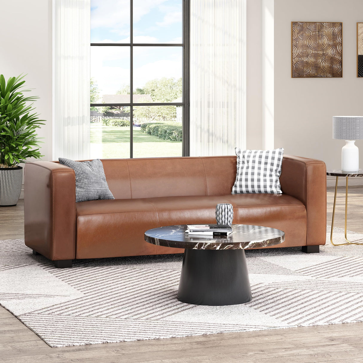 Merax Mid Century Modern 3 Seater Sofa with Birch Wood Legs, 80" Wide Smooth Upholstered Couch for Living Room, Apartment, Light Brown Merax