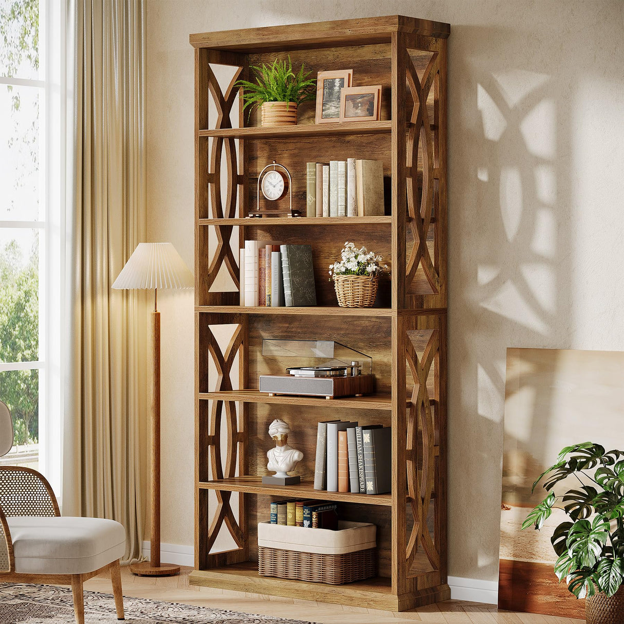 Tribesigns 6-Tier Bookshelf, 71 Inches Tall Freestanding Bookcase, Large Industrial Bookshelves Display Shelves, Wooden Book Shelf for Home Office, Living Room, Bed Room, Rustic Brown Tribesigns