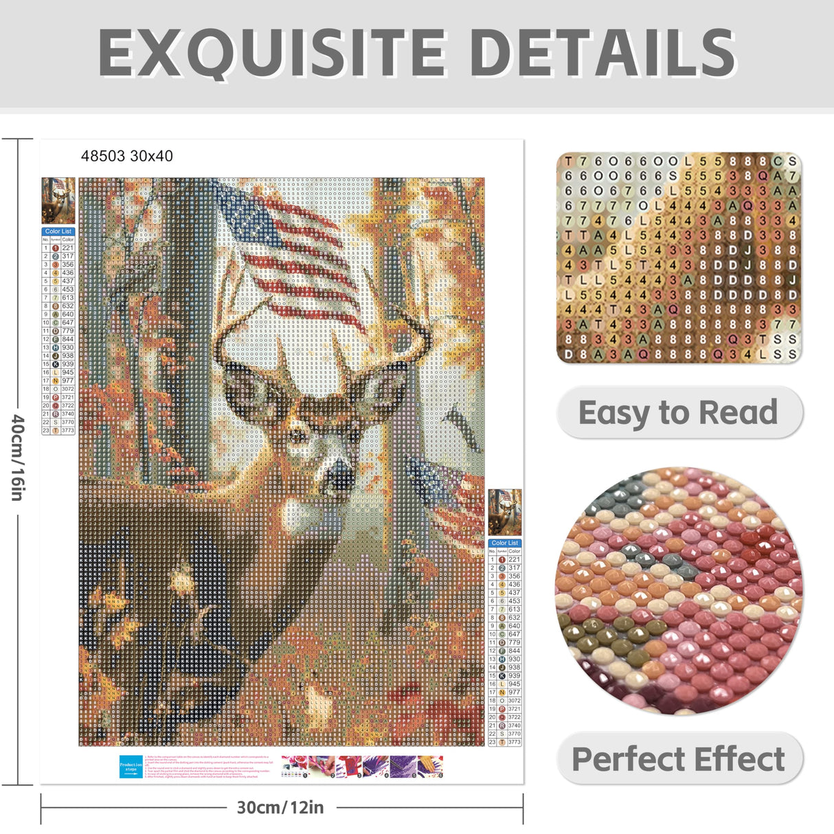 TZTTZT Diamond Art Kits for Adults, American Flag Deer Round 5D Diamond Painting Kits for Adults Beginners, Frameless Diamond Painting Craft Paint by Diamonds for Home Wall Decor 12x16 Inch TZTTZT