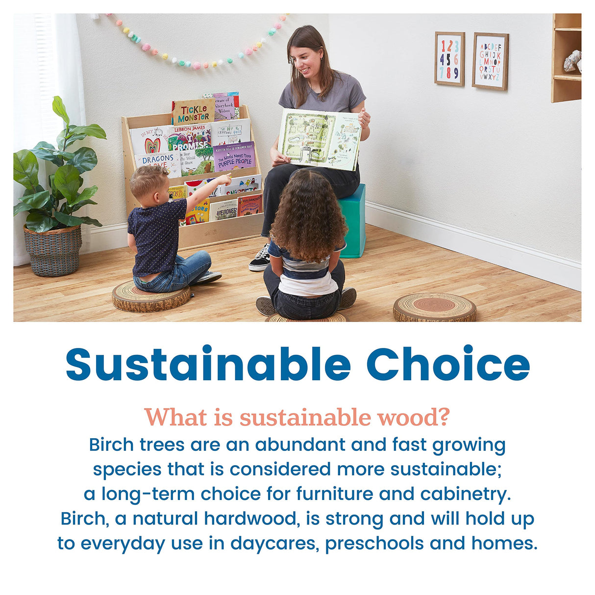 ECR4Kids Streamline Single-Sided Book Display with Storage, Classroom Bookshelf, Natural ECR4Kids