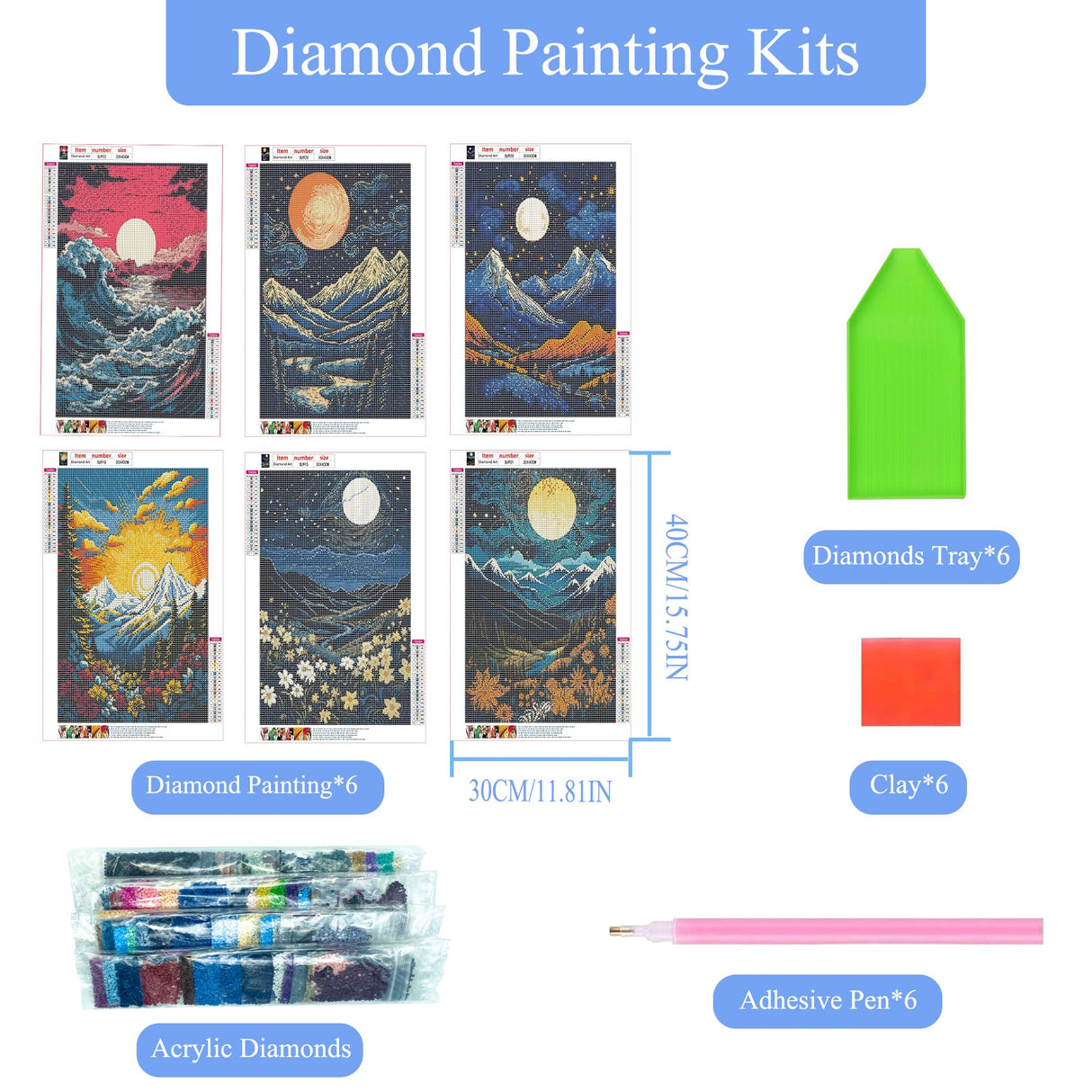 ECBEITF 6 Packs Diamond Painting Abstract Landscapes 11.8x15.7 Inch, DIY 5D Full Round Drill Diamond Art Painting Kits for Adults Beginners Home Wall Decor ECBEITF