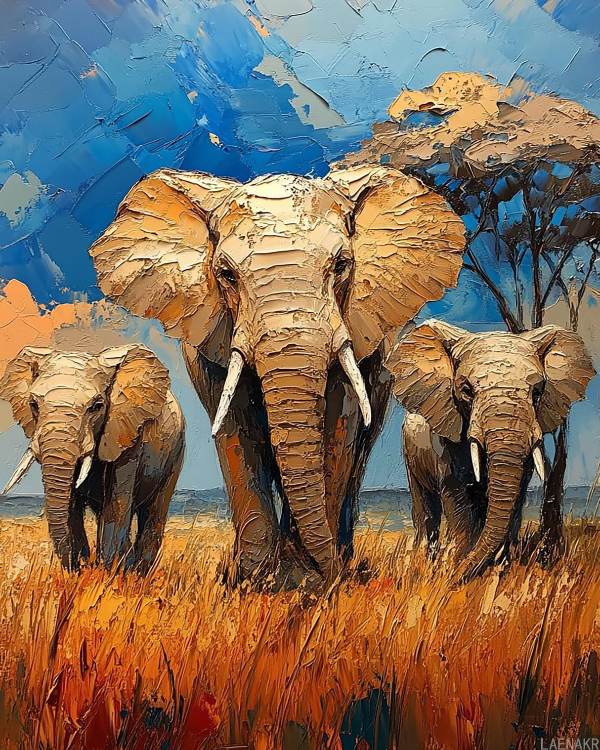 LAENAKR Paint by Number, Elephants in African Savannah, Adult Crafts Adults' Paint-by-Number Kits, Room Decor Gift for Birthday Festival (16x20 inch, No Frame) LAENAKR