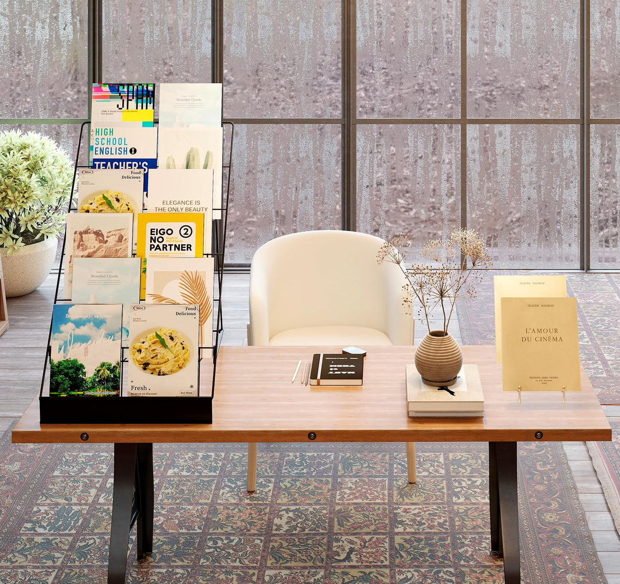 Suuiwau 6 Tier Wire Countertop Rack,18" Wide Metal Book Display Rack Magazine Rack with Sign Channel,Foldable Retail Vendor Booth Display Stand for Greeting Card,Brochure,Art Print,CD,Craft,Comic Suuiwau