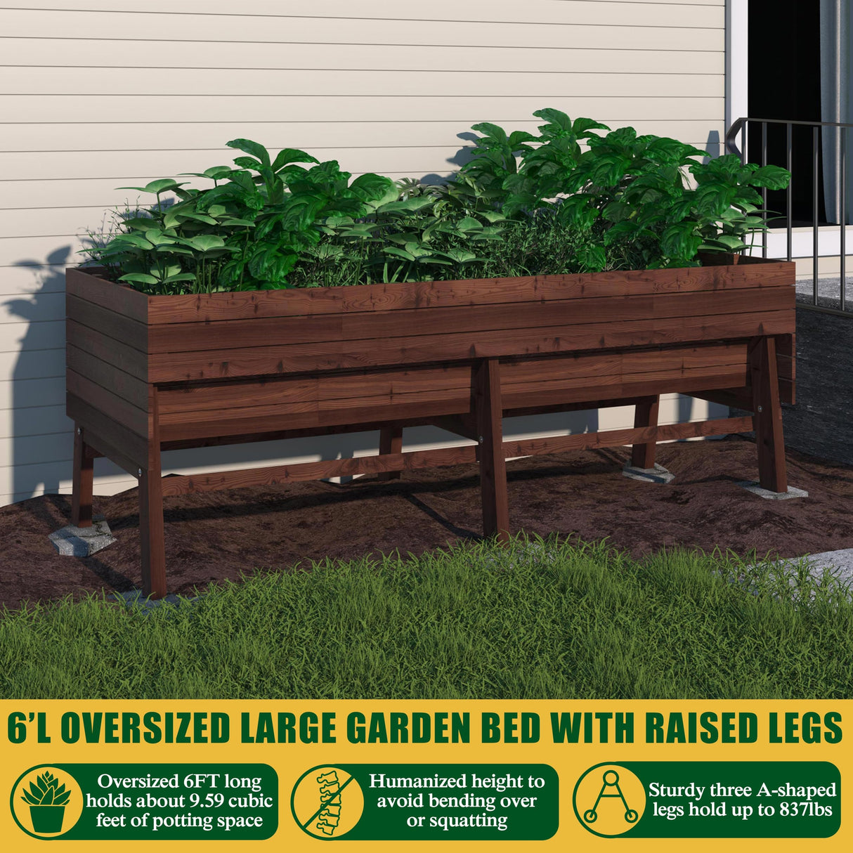 Yardenaler 6x3x2FT Raised Garden Bed for Vegetable and Flower with Legs, Large Outdoor Elevated Wood Planted Box with Liner, Backyard and Patio, Rustic Brown Yardenaler