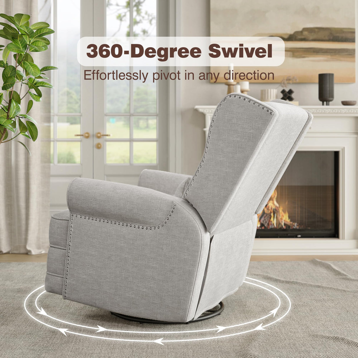 May in Color Swivel Recliner Chair with Extra Large Footrest, Comfy Upholstered Glider Rocking Chair for Living Room, Bedroom and Ofice, Grey May in Color