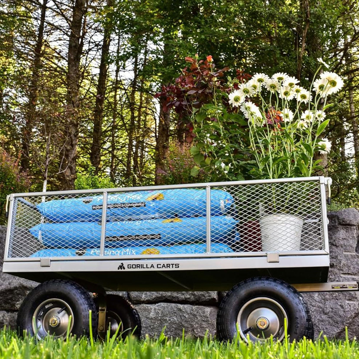 Gorilla Carts Steel Utility Cart, Tow Behind Yard and Garden Wagon, 1,000 Lb Gorilla Carts