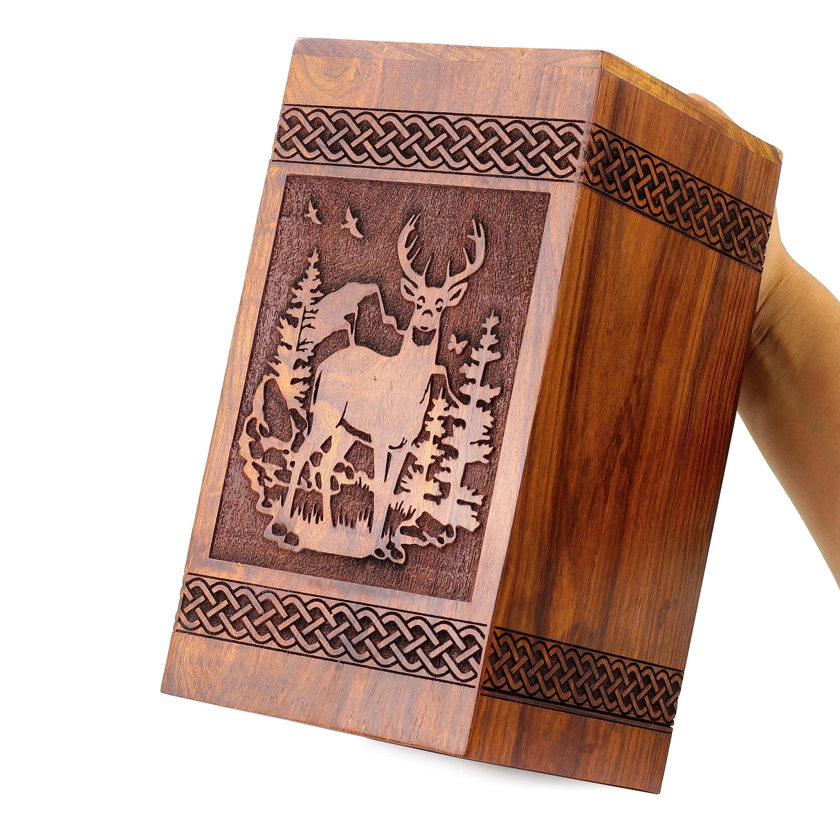 Wooden Handmade Handcrafted Laser Etching Engraved Cremation Burial & Memorial Urn for Ash Remains Storage | Adult Pet Human (Deer 1) Generic