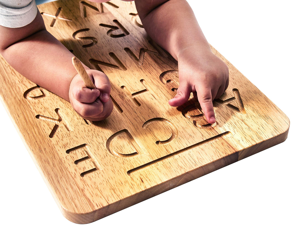 Montessori & Me Wood Alphabet Tracing Board Montessori Letters - Wooden Letters - Large Print Letters for Toddler to Preschool - Reversible Uppercase and Lowercase Montessori & Me