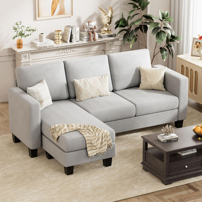 VICTONE Convertible Sectional Sofa Couch, 3 Seat L-Shaped Sofa with Linen Fabric Ottoman Small Couch for Small Apartments, Living Room and Office (Linen Fabric, Light Gray)