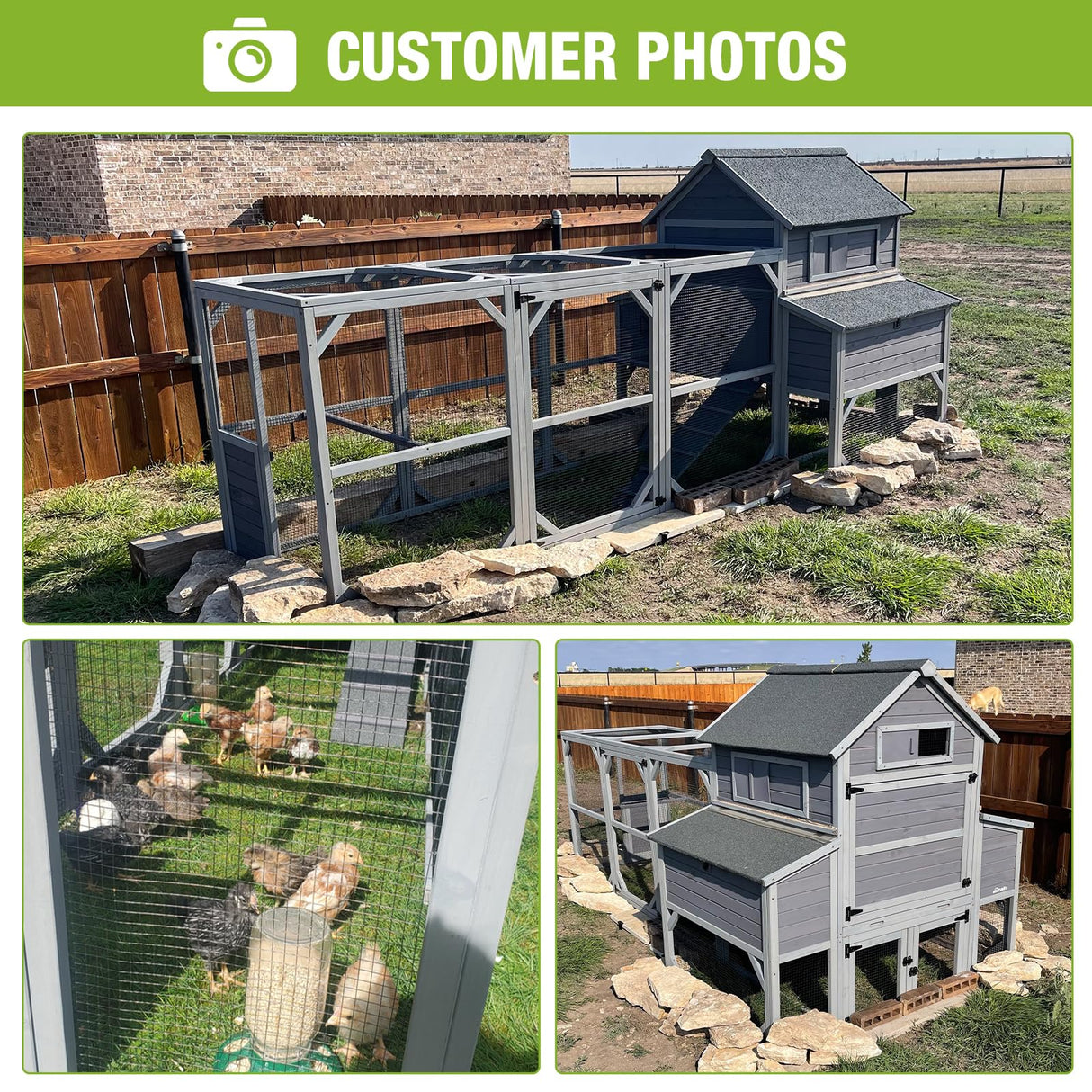 GUTINNEEN Chicken Coop with Run for 8-10 Chickens Extra Large Hen House Poultry Cage Outdoor with Nesting Box GUTINNEEN