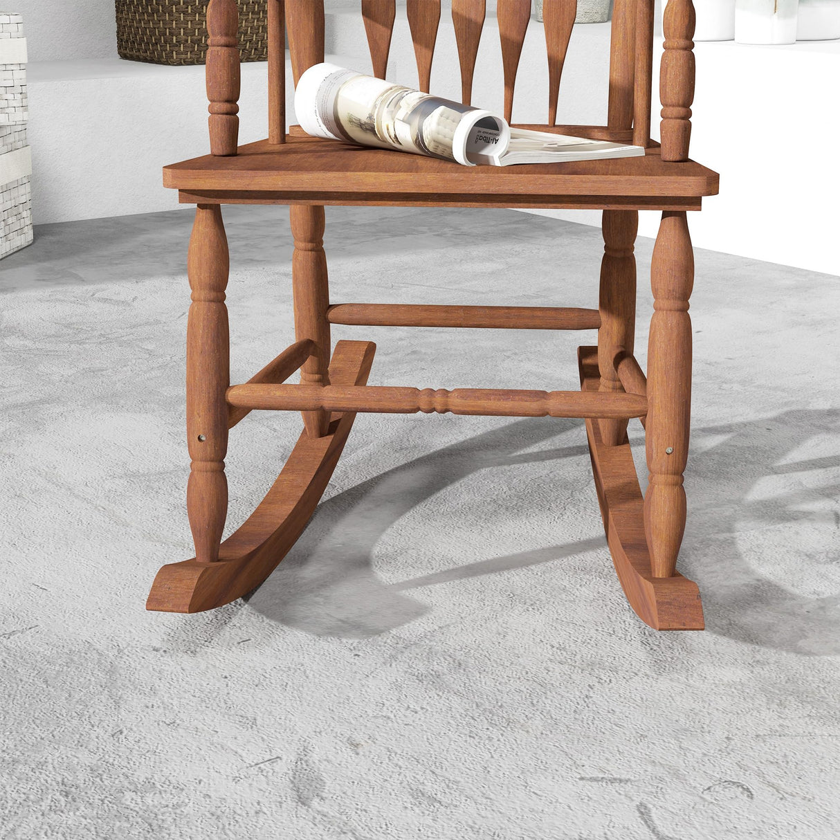 Outsunny Outdoor Wood Rocking Chair, 350 lbs. Porch Rocker with High Back for Garden, Patio, Balcony, Teak Outsunny