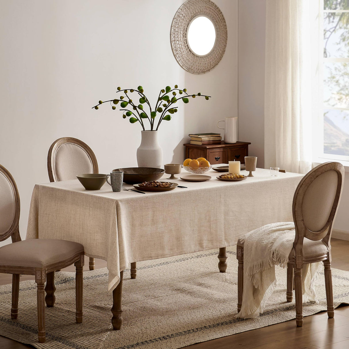 YZJZEDS Linen Tablecloth for Rectangle Table 60x84 Inch Natural, Farmhouse Style Neutral Tablecloth, Water Resistant Burlap Tablecloths for Dining Table Farmhouse Kitchen YZJZEDS
