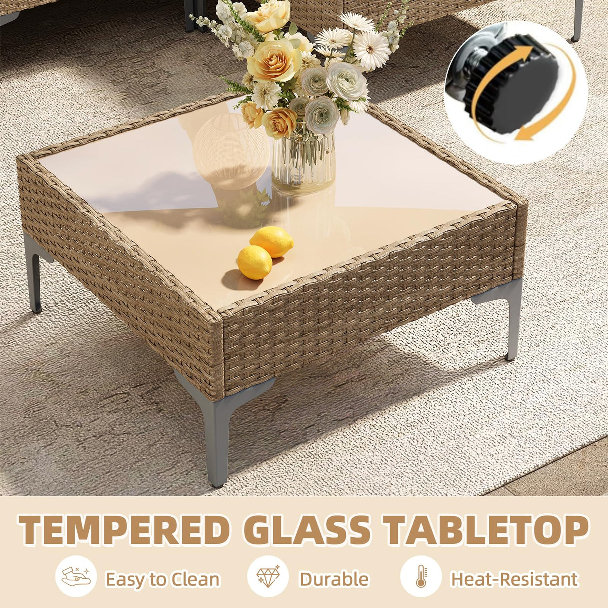 SunloungeCo 5-Piece Patio Furniture Set, Outdoor Wicker Sectional Sofa with Coffee Table, Anti-Slip & Thick All-Weather Cushions for Sunroom,Garden,Backyard, Beige SunloungeCo