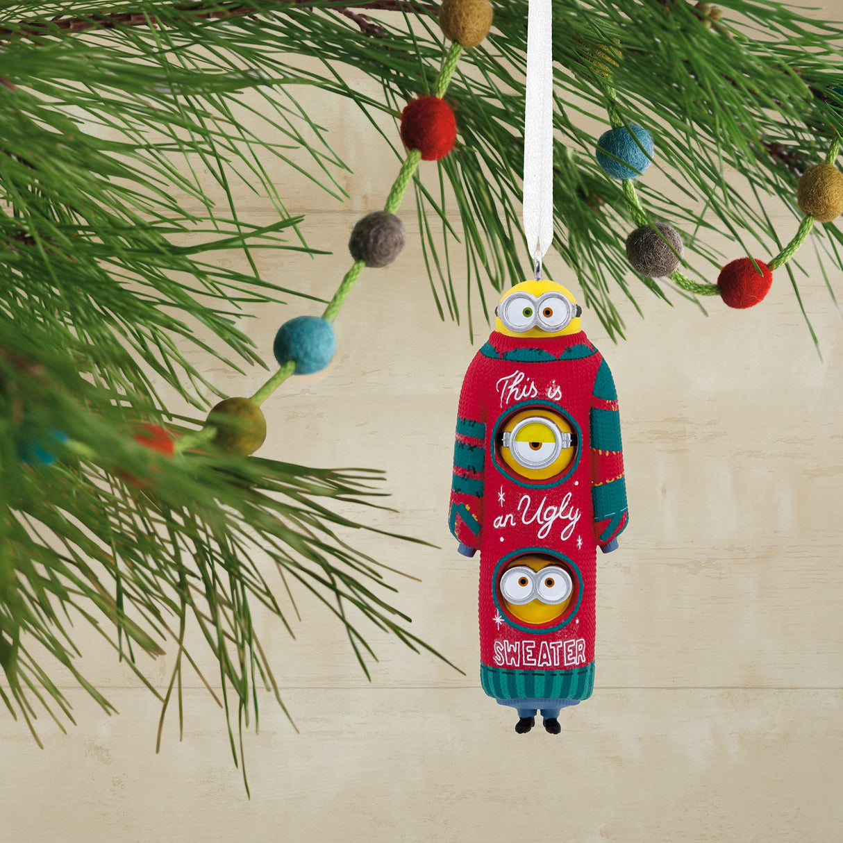 Hallmark Minions: The Rise of Gru, Bob, Kevin, and Stuart The Minions in Ugly Christmas Sweater Christmas Ornament Hallmark