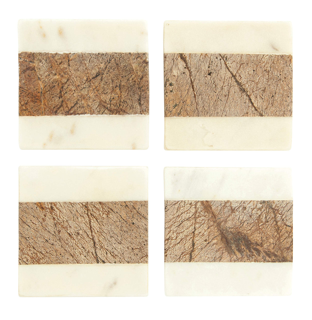 Creative Co-Op Square Marble Coasters with Jute String (Set of 4 Pieces) Glasses and Bar Tools, Brown, 4 Count Creative Co-Op