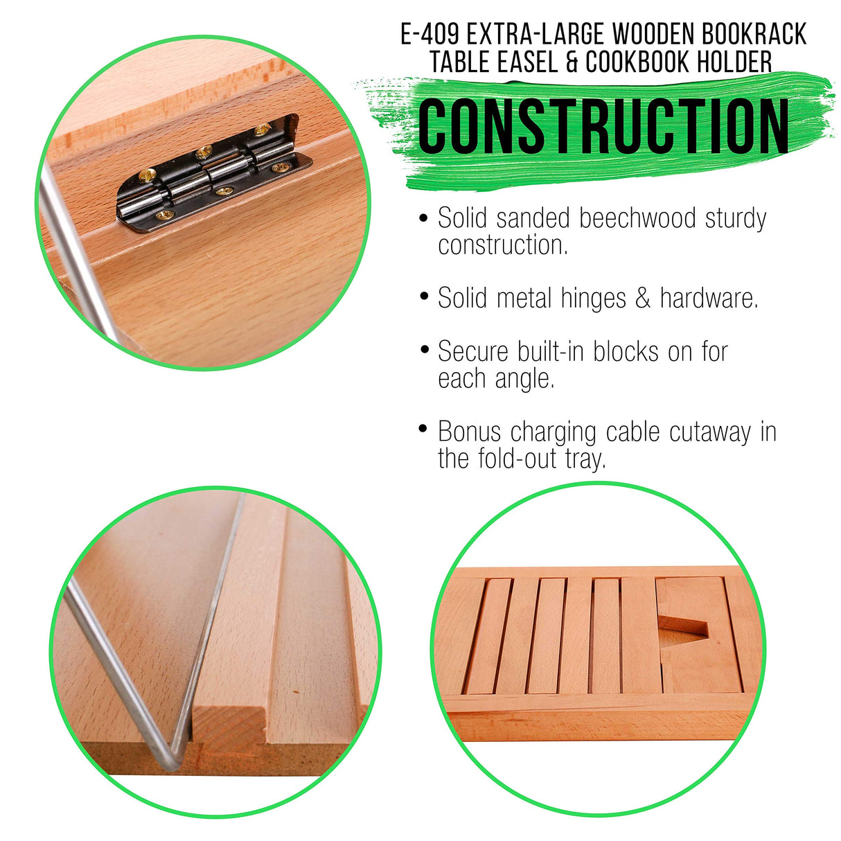 U.S. Art Supply Large Wooden Table Easel - Adjustable Incline, 2 Page Holders - Functions as Wooden Cookbook Stand, Kitchen Countertop Recipe Rack, Tablet Rest & Cook Book Holder for Kitchen Counter U.S. Art Supply